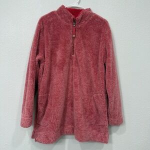Soft Surroundings Womens Rose Pink Plush Fleece Quarter Zip Pullover Large 2AT51